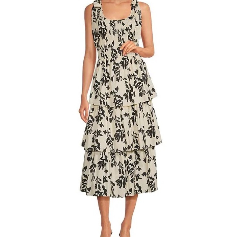 EUC - Skies Are Blue Black and Cream Tiered Midi Dress